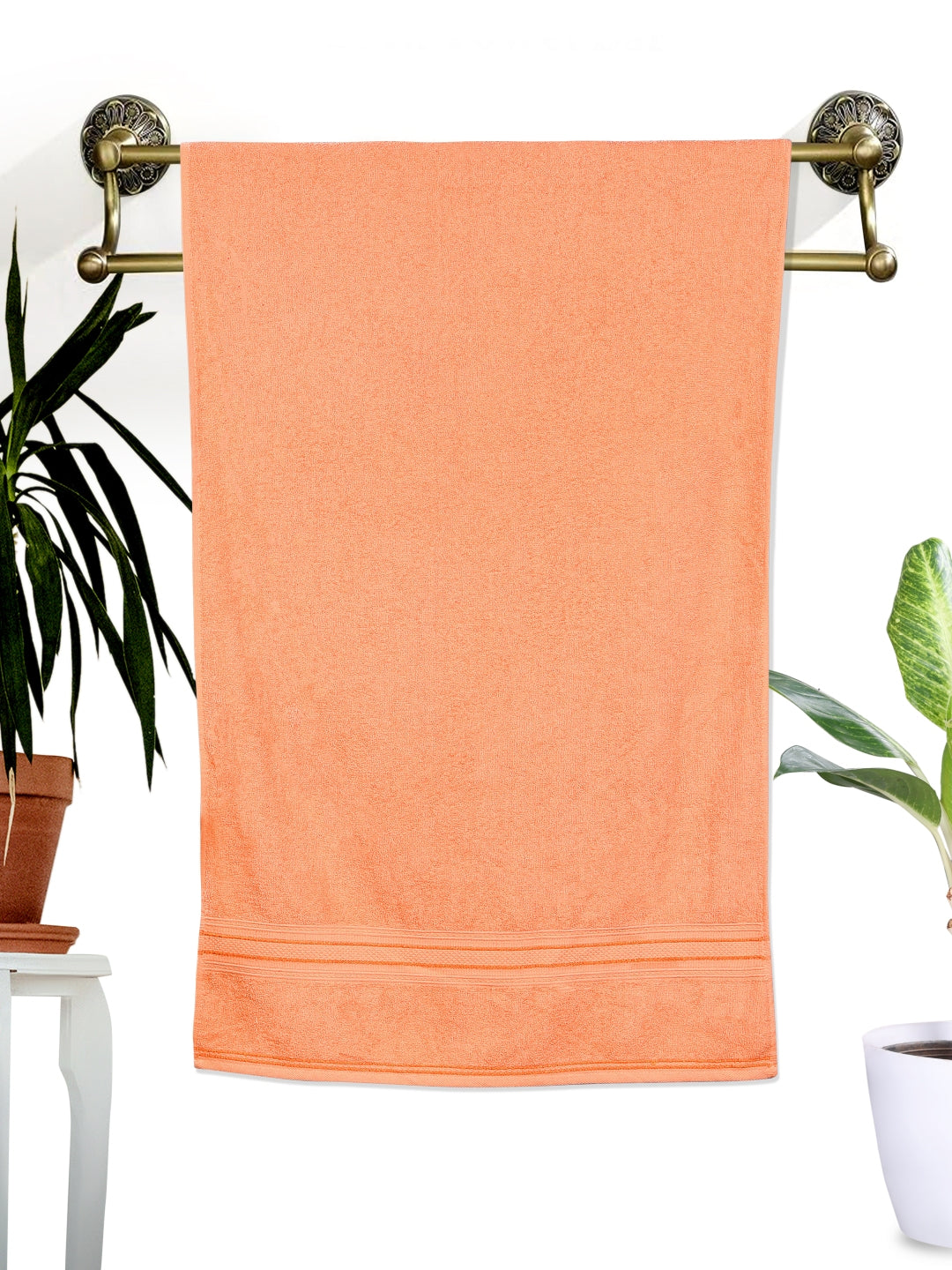 Dreamscape 100% Cotton 520 GSM Bath Towel Set of 2 | Blue & Light Orange