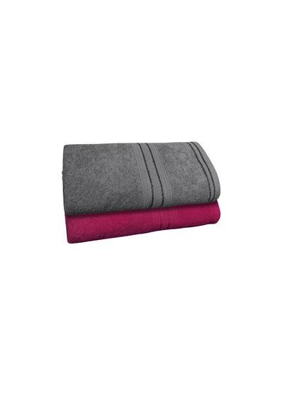 Dreamscape 100% Cotton 550 GSM Bath Towel Set of 2 | Light Grey & Dark Pink
