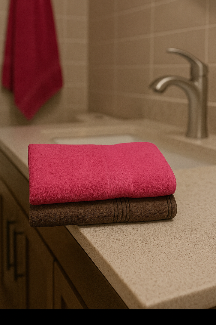 Dreamscape 100% Cotton 520 GSM Bath Towel Set of 2 | Coral & Brown