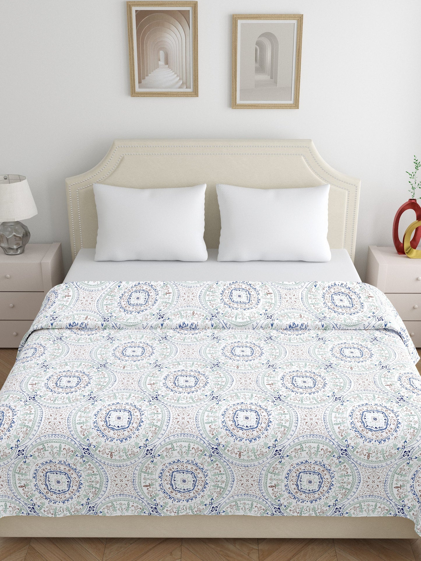 Home Ecstasy 3 Side Zipper Opening Duvet Cover for Double Bed 100% Cotton 300 TC (90 x 100 inch, Colour: Blue)