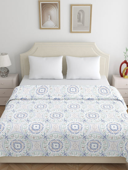 Home Ecstasy 3 Side Zipper Opening Duvet Cover for Double Bed 100% Cotton 300 TC (90 x 100 inch, Colour: Blue)
