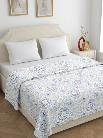 Home Ecstasy 3 Side Zipper Opening Duvet Cover for Double Bed 100% Cotton 300 TC (90 x 100 inch, Colour: Blue)