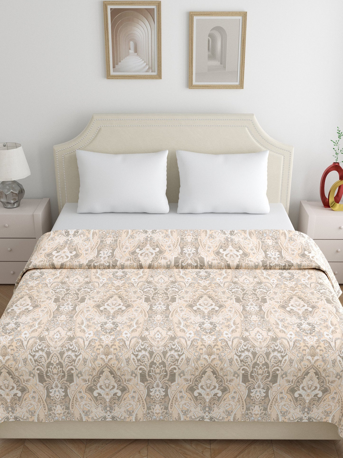 Home Ecstasy 3 Side Zipper Opening Duvet Cover for Double Bed 100% Cotton 300 TC (90 x 100 inch, Colour: Light Brown)
