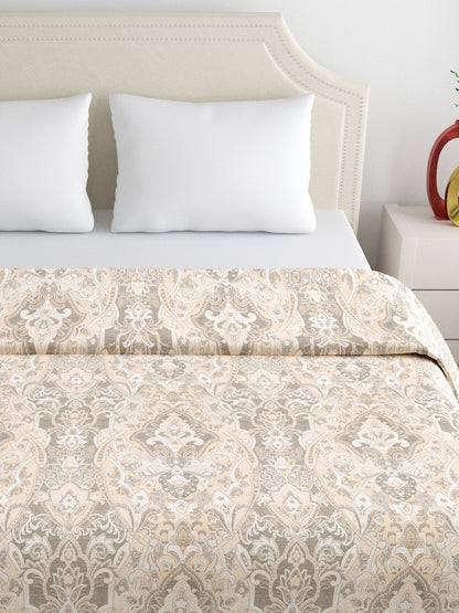 Home Ecstasy 3 Side Zipper Opening Duvet Cover for Double Bed 100% Cotton 300 TC (90 x 100 inch, Colour: Light Brown)