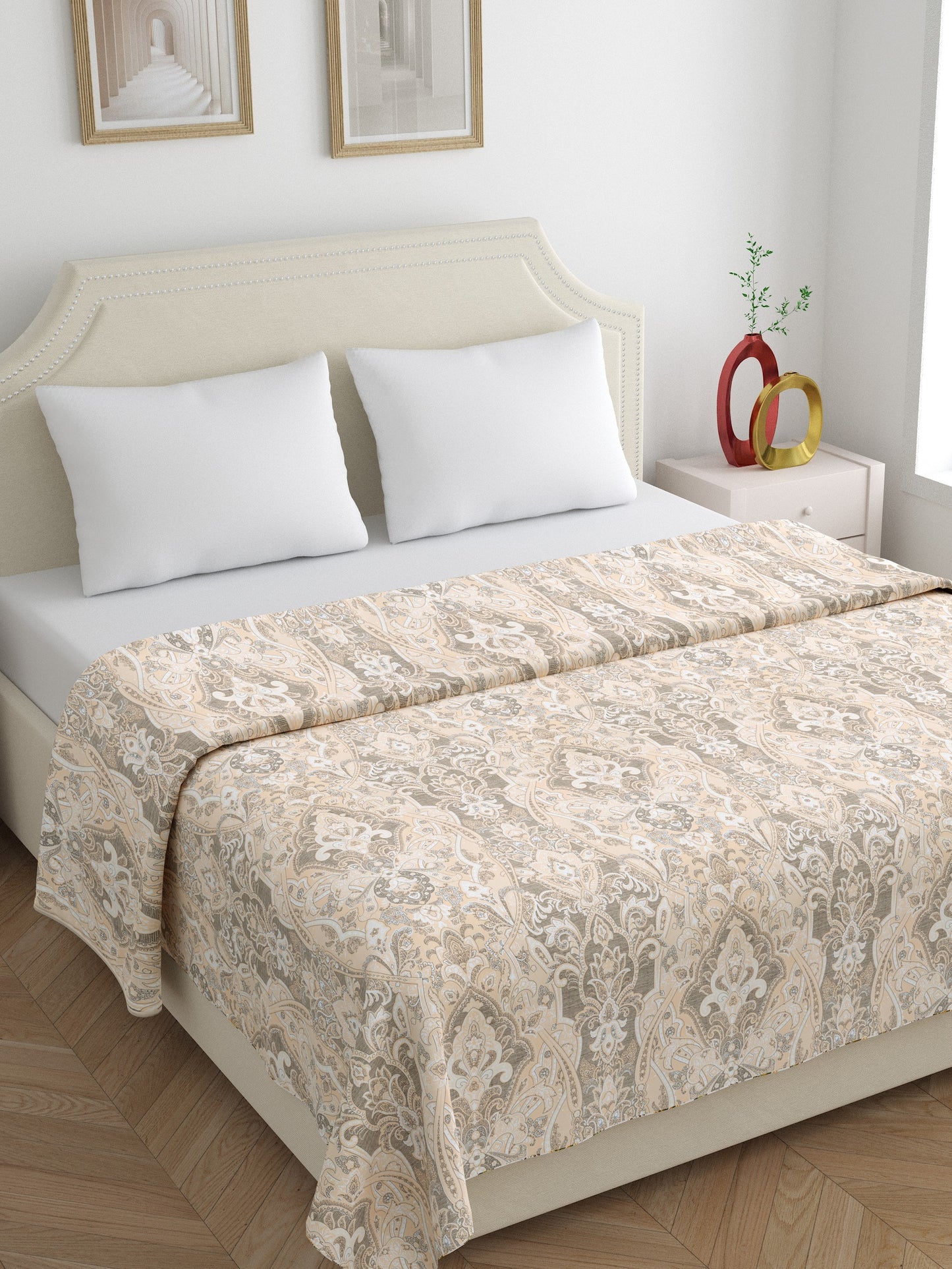 Home Ecstasy 3 Side Zipper Opening Duvet Cover for Double Bed 100% Cotton 300 TC (90 x 100 inch, Colour: Light Brown)