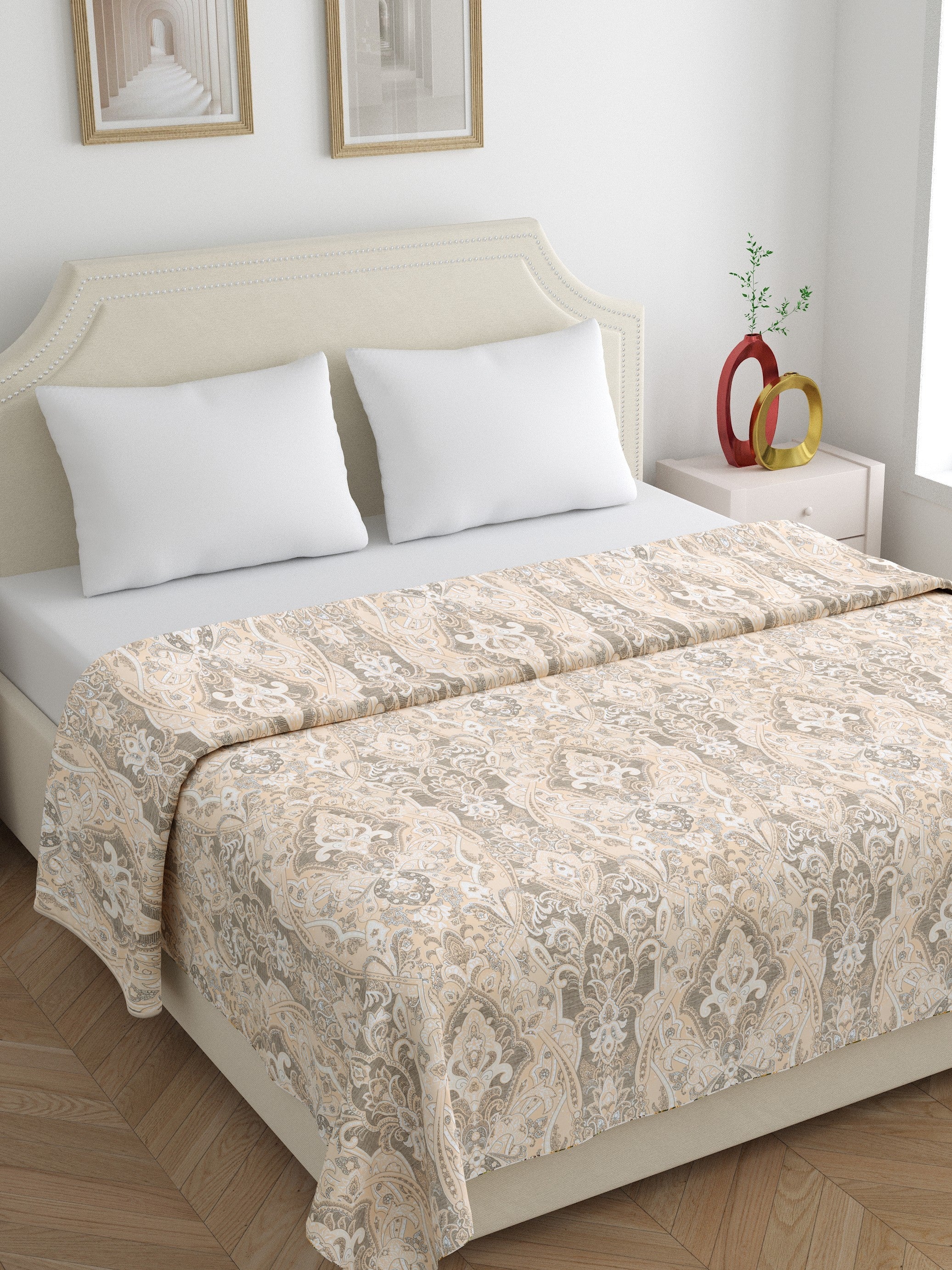 Home Ecstasy 3 Side Zipper Opening Duvet Cover for Double Bed 100% Cotton 300 TC (90 x 100 inch, Colour: Light Brown)