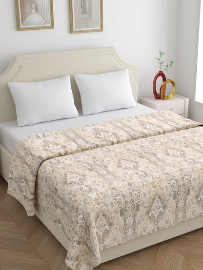 Home Ecstasy 3 Side Zipper Opening Duvet Cover for Double Bed 100% Cotton 300 TC (90 x 100 inch, Colour: Light Brown)
