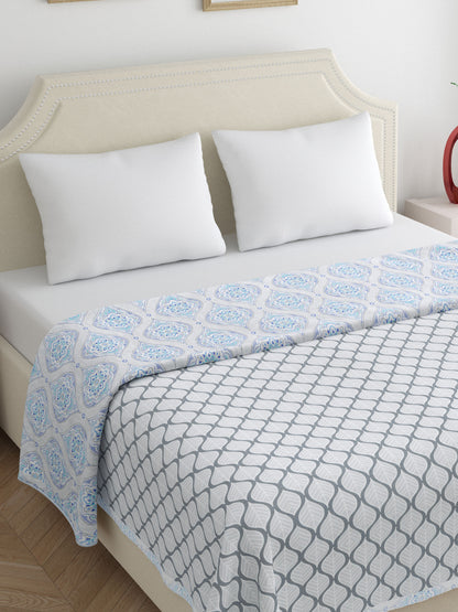 Home Ecstasy 100% Cotton Dohars for Double Bed | 210 TC | Blue