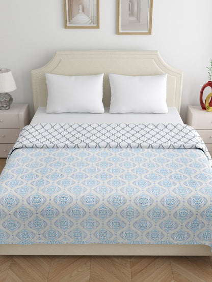 Home Ecstasy 100% Cotton Dohars for Double Bed | 210 TC | Blue