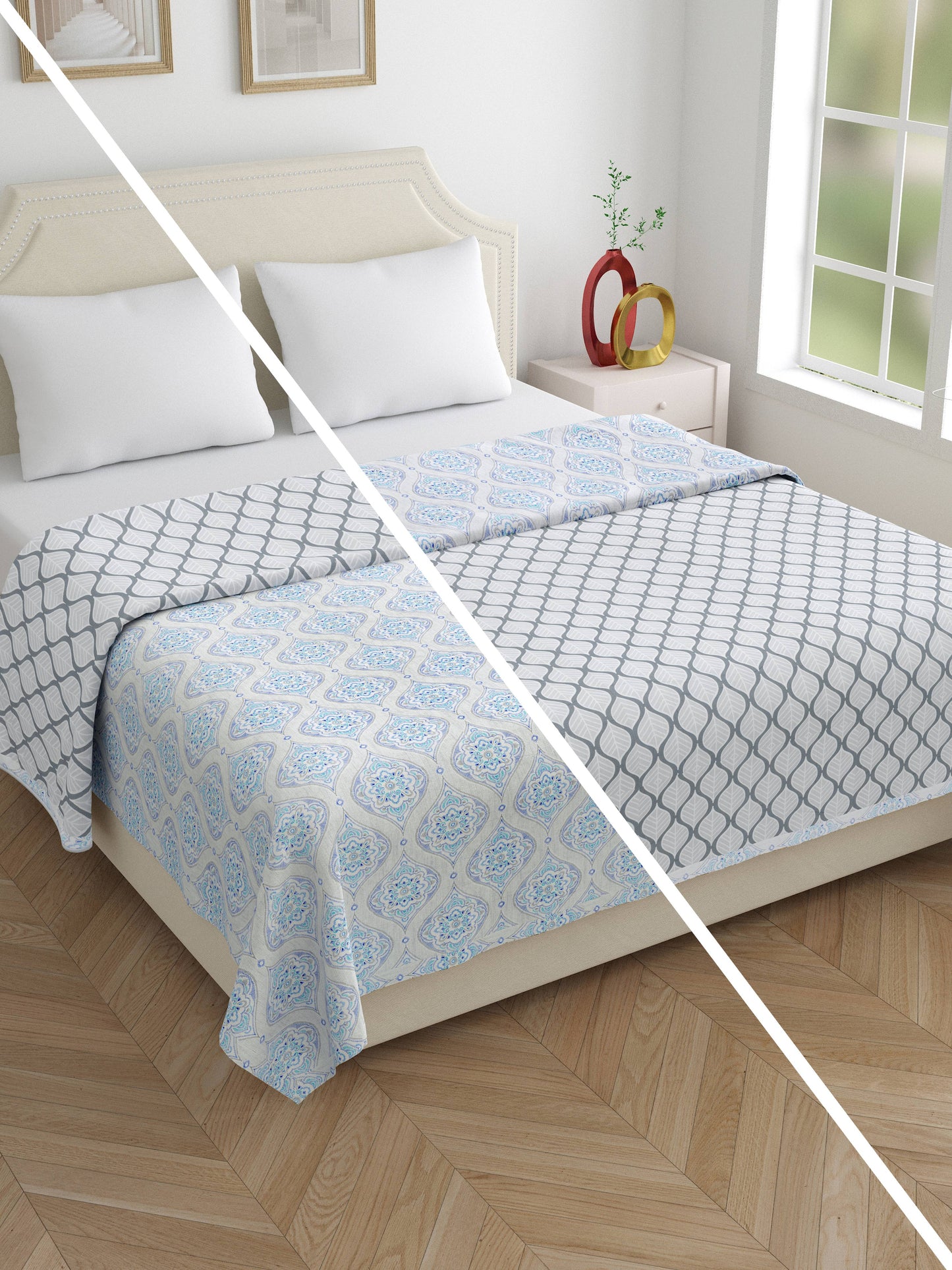 Home Ecstasy 100% Cotton Dohars for Double Bed | 210 TC | Blue