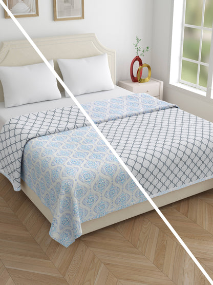 Home Ecstasy 100% Cotton Dohars for Double Bed | 210 TC | Blue