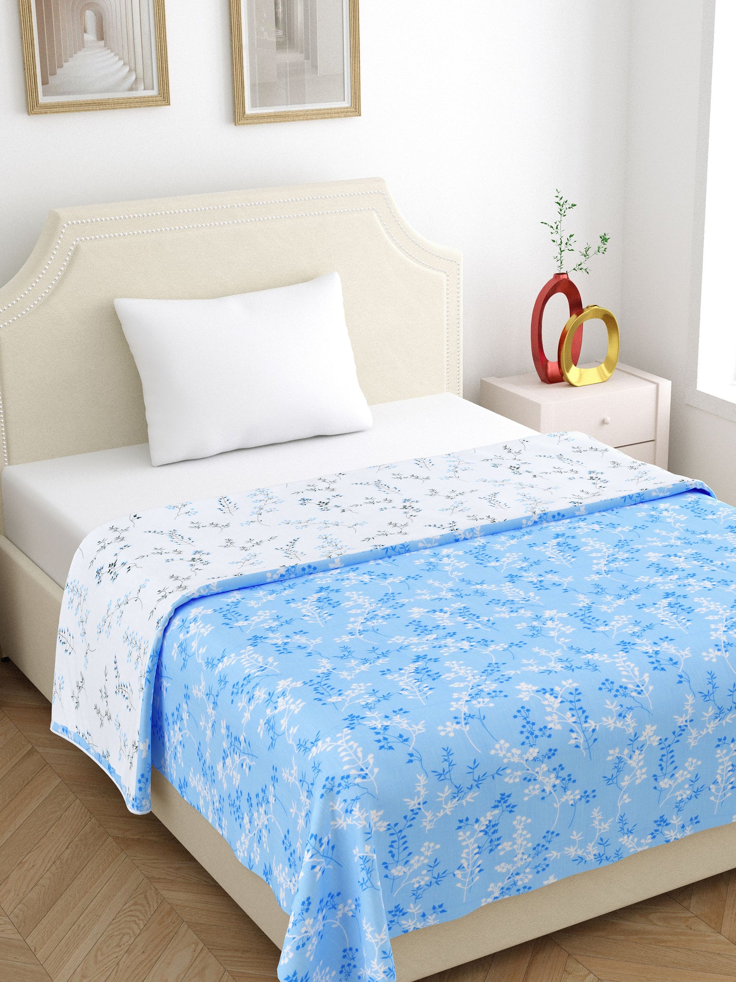 Home Ecstasy 100% Cotton 210 GSM Floral Dohar - Colour: Blue