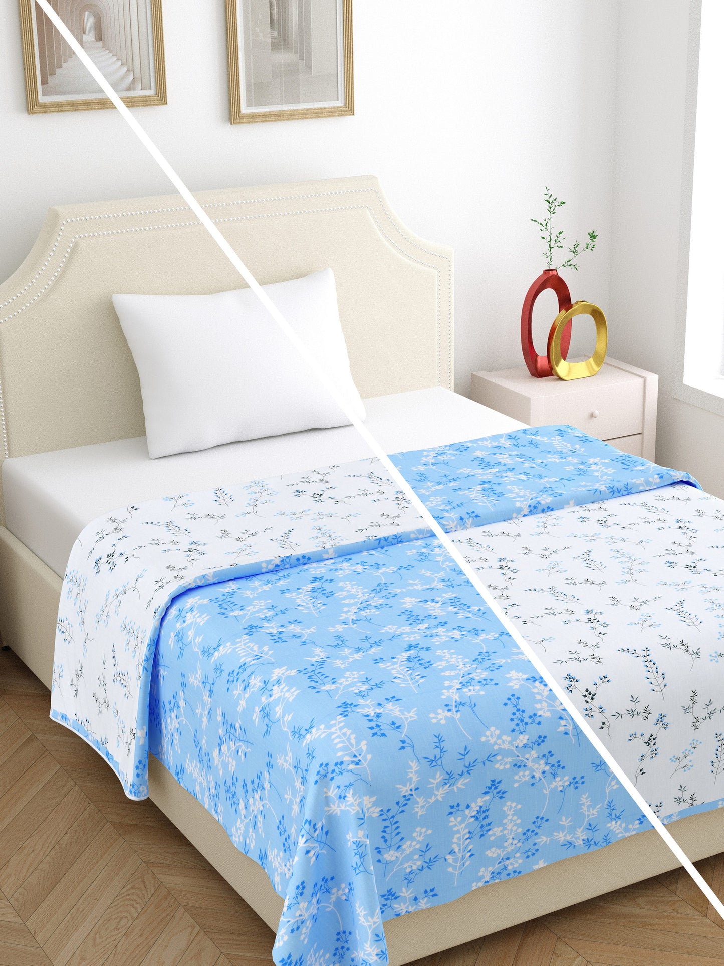 Home Ecstasy 100% Cotton 210 GSM Floral Dohar - Colour: Blue