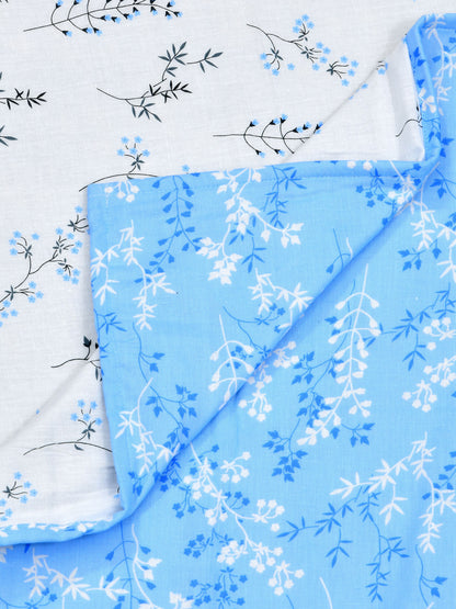 Home Ecstasy 100% Cotton 210 GSM Floral Dohar - Colour: Blue