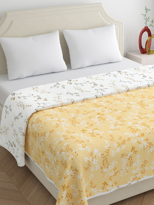 Home Ecstasy 100% Cotton Floral Dohar | 210 GSM | Mustard