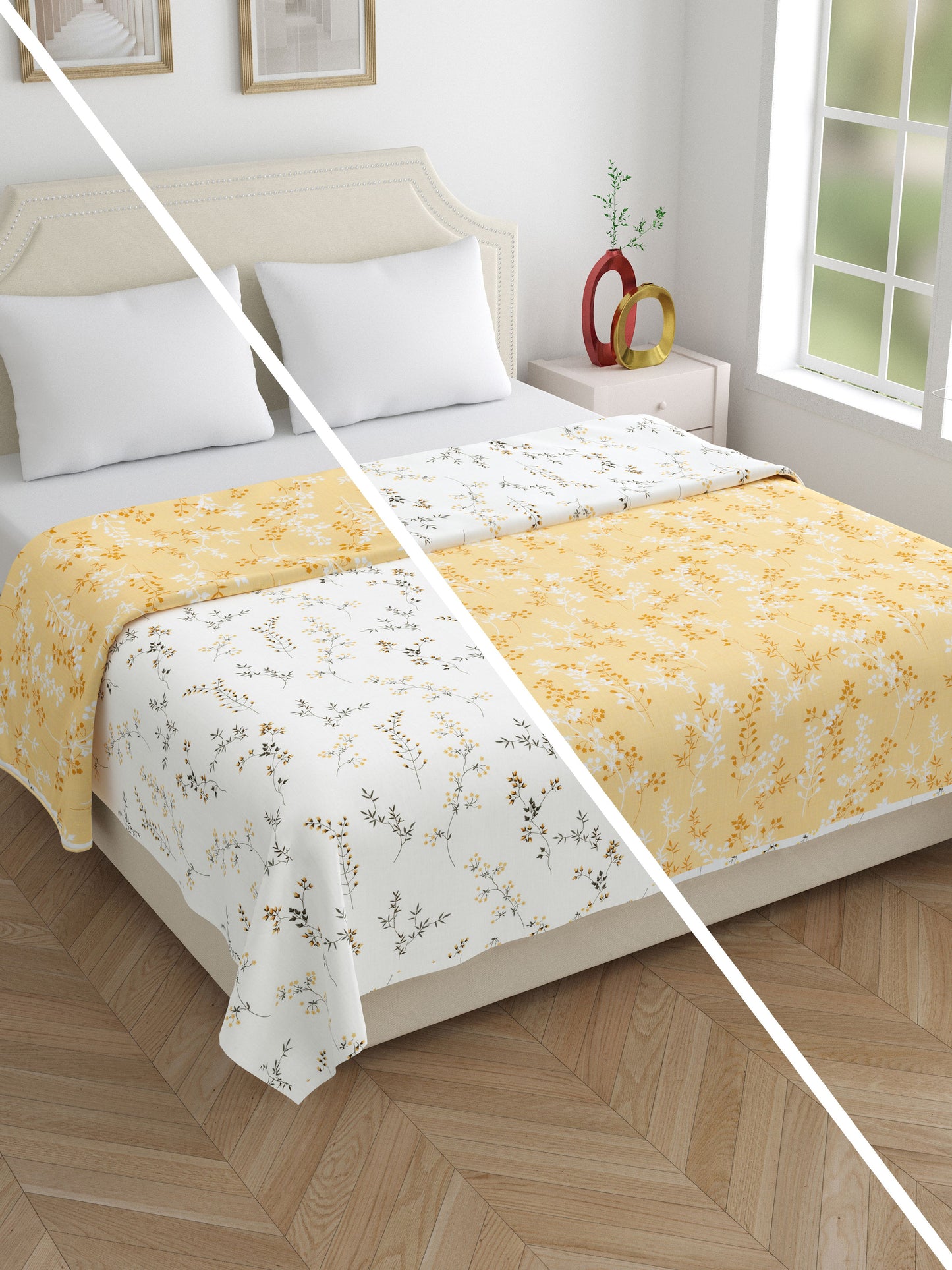 Home Ecstasy 100% Cotton Floral Dohar | 210 GSM | Mustard
