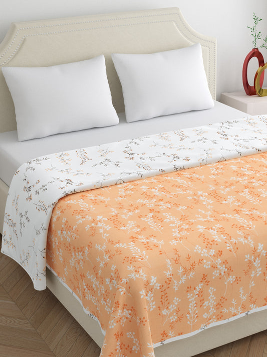 Home Ecstasy 100% Cotton Floral Dohar | 210 GSM | Orange