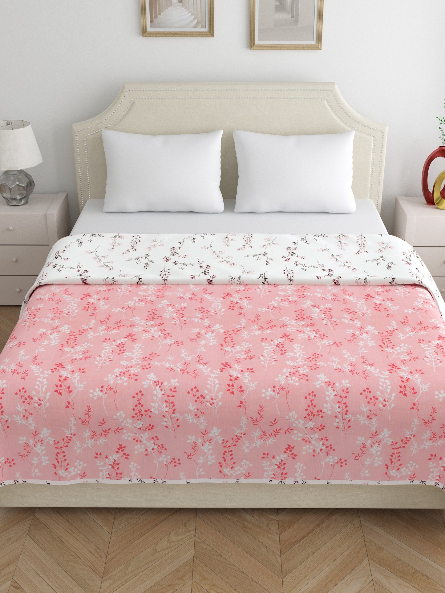 Home Ecstasy 100% Cotton Floral Dohar | 210 GSM | Pink