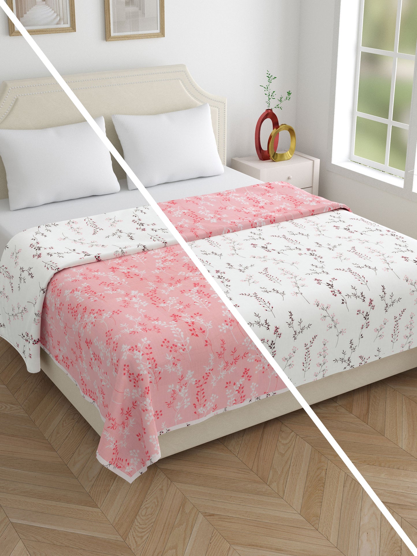 Home Ecstasy 100% Cotton Floral Dohar | 210 GSM | Pink