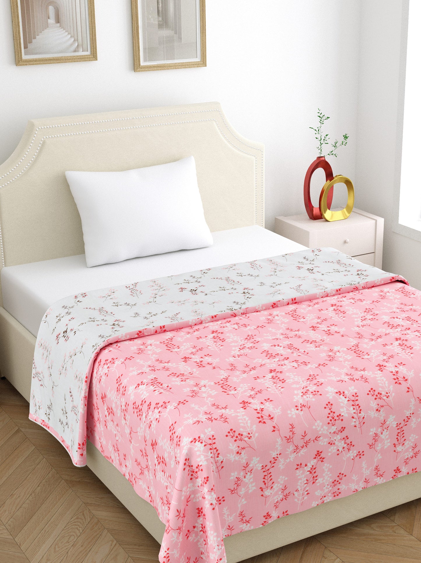 Home Ecstasy 100% Cotton 210 GSM Floral Dohar - Colour: Pink