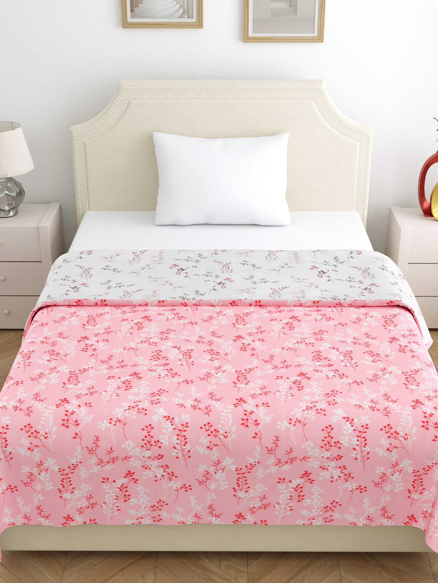 Home Ecstasy 100% Cotton 210 GSM Floral Dohar - Colour: Pink