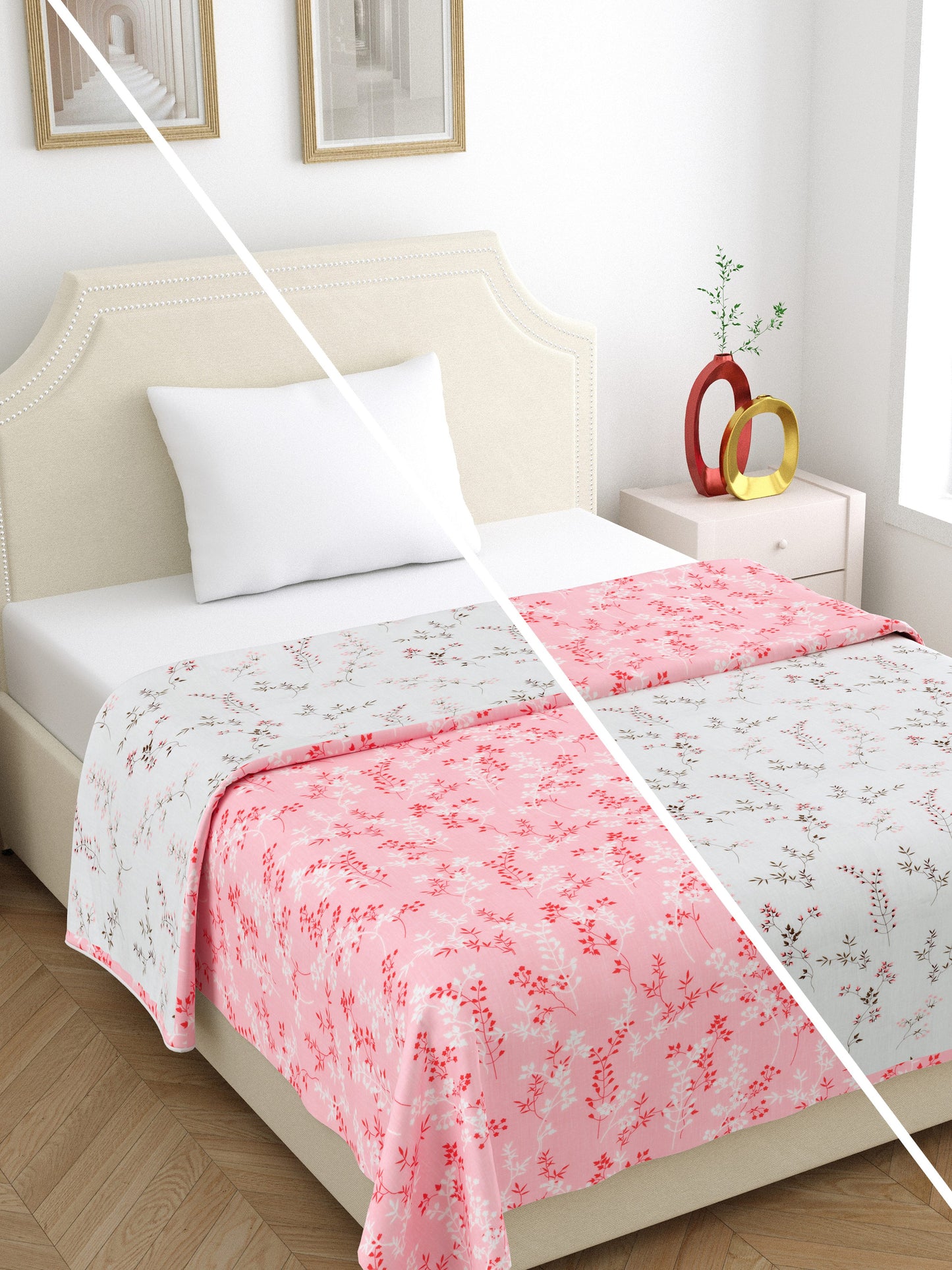 Home Ecstasy 100% Cotton 210 GSM Floral Dohar - Colour: Pink