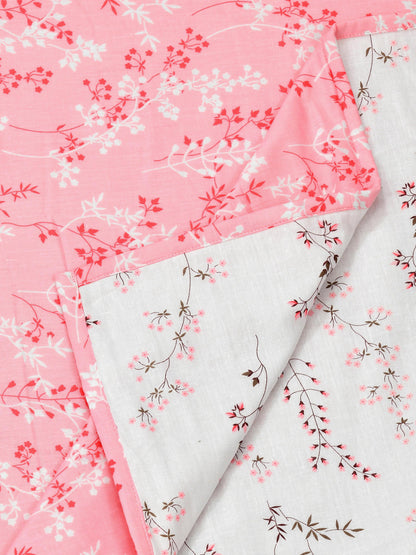 Home Ecstasy 100% Cotton 210 GSM Floral Dohar - Colour: Pink