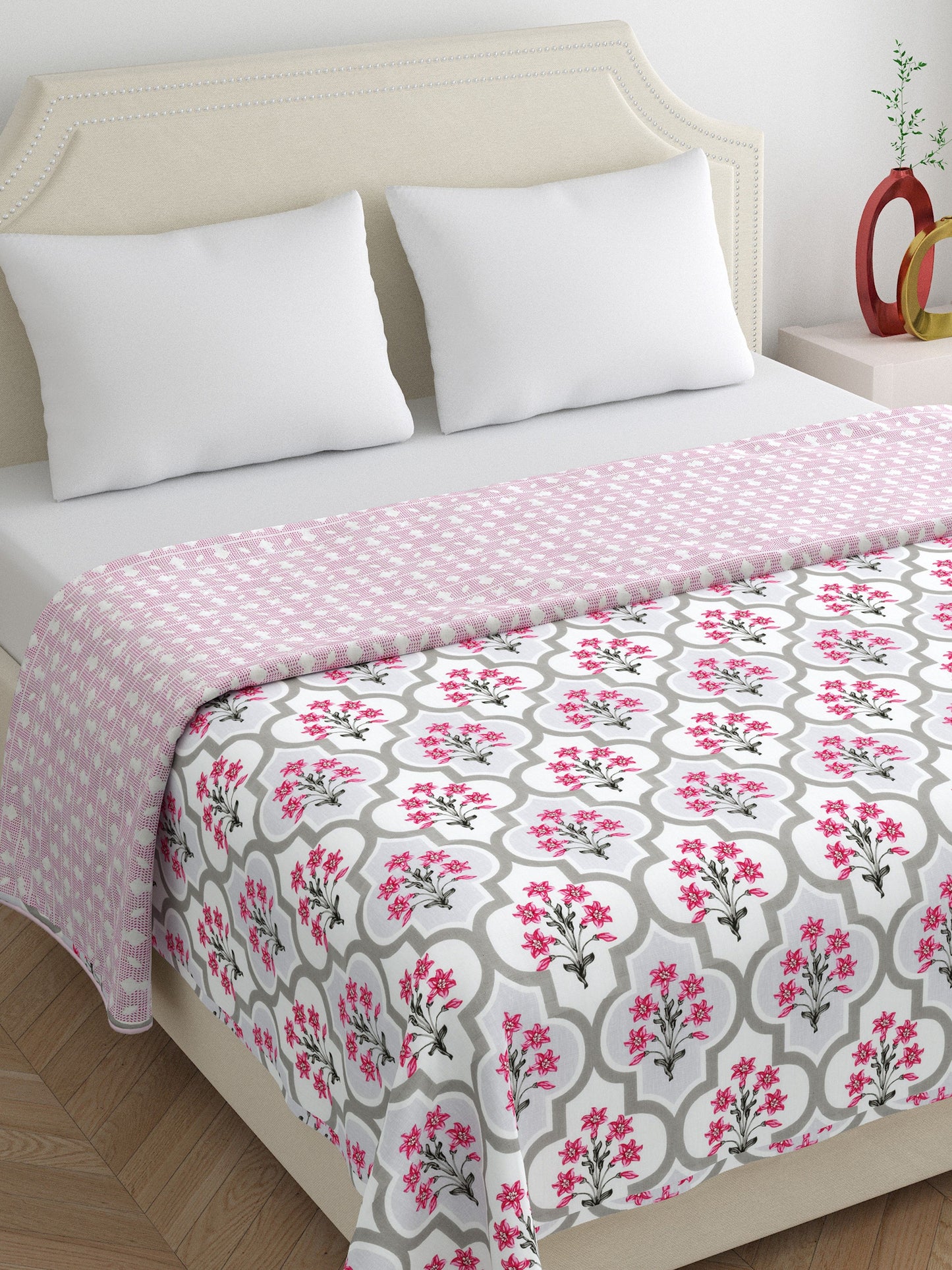 Home Ecstasy 100% Cotton Floral Dohar | 210 GSM | Red
