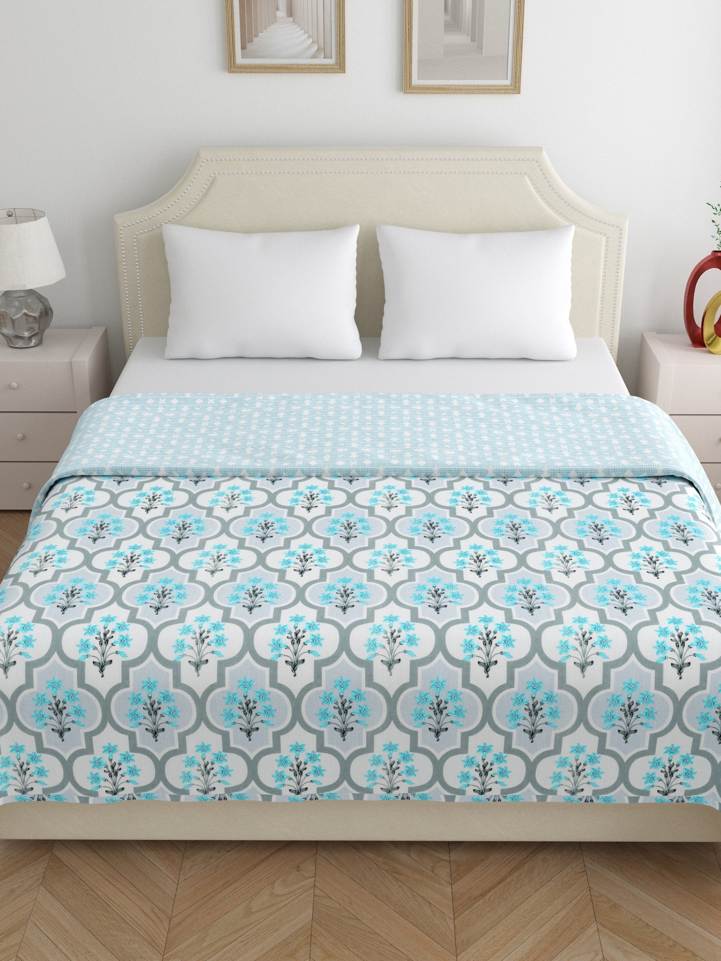 Home Ecstasy 100% Cotton Floral Dohar | 210 GSM | Teal