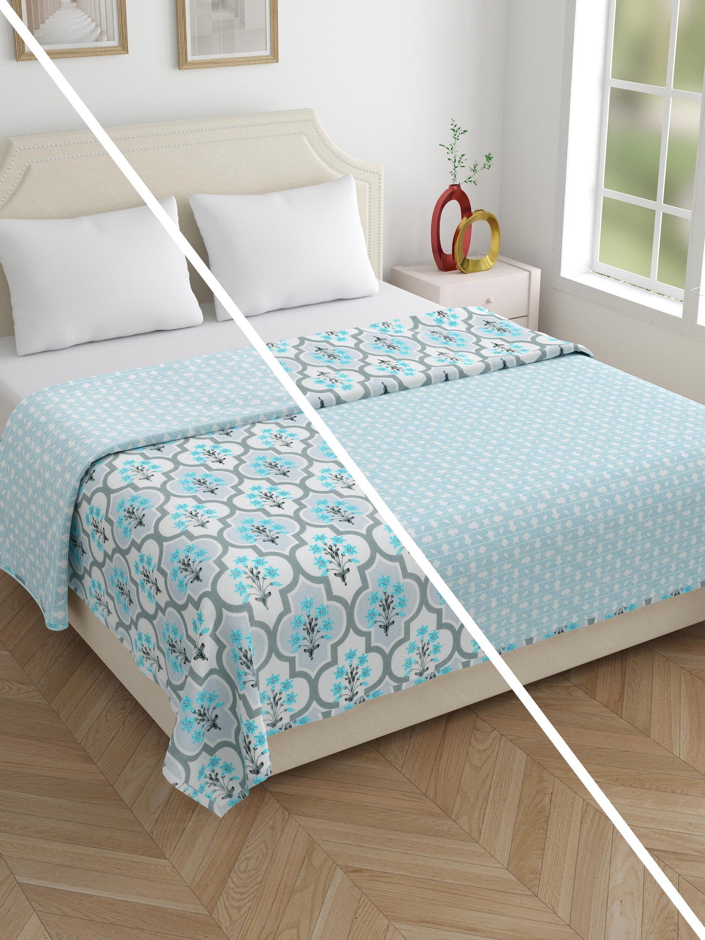 Home Ecstasy 100% Cotton Floral Dohar | 210 GSM | Teal