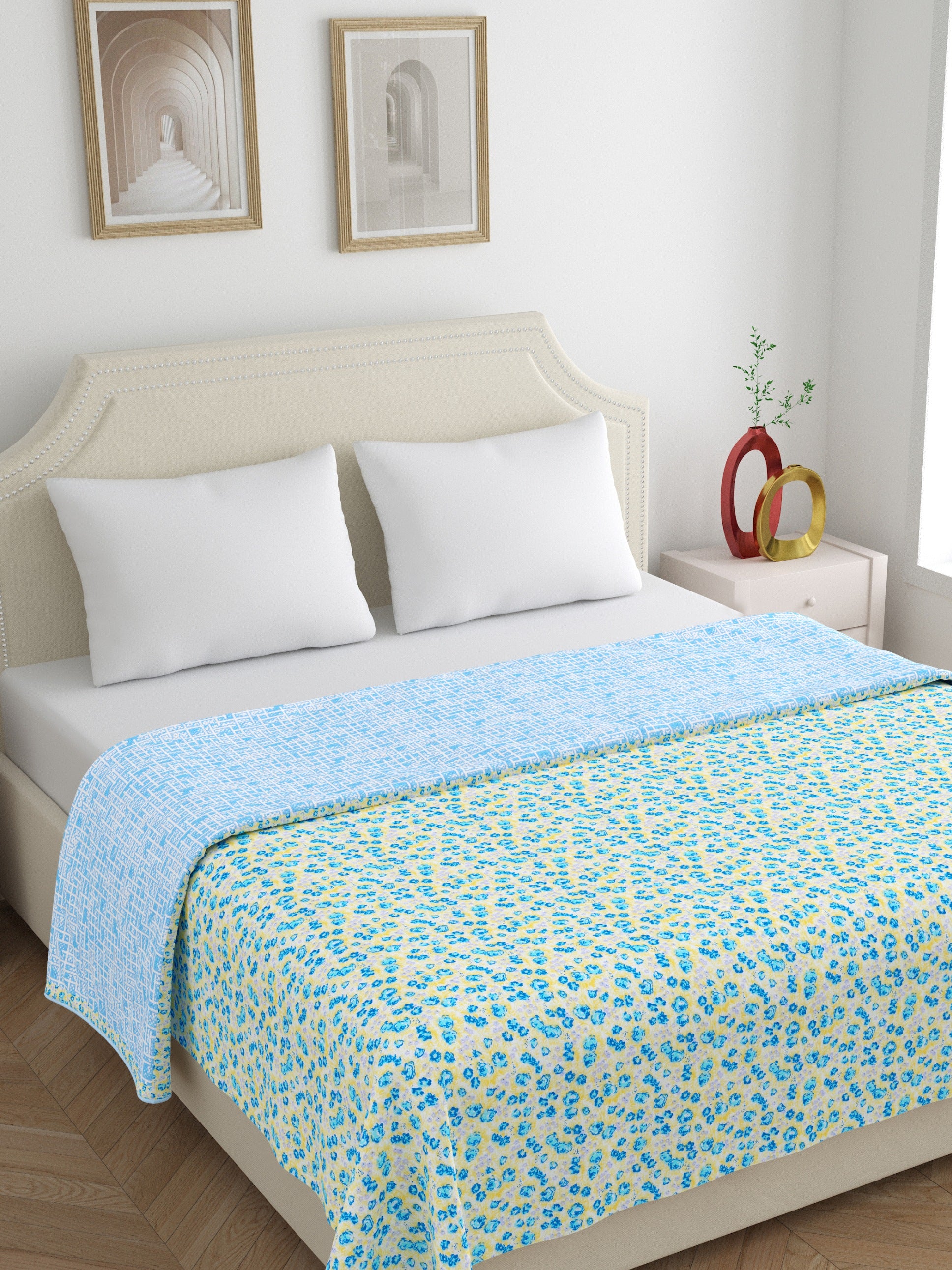 Home Ecstasy 100% Cotton 210 GSM Floral Dohar - Colour: Blue