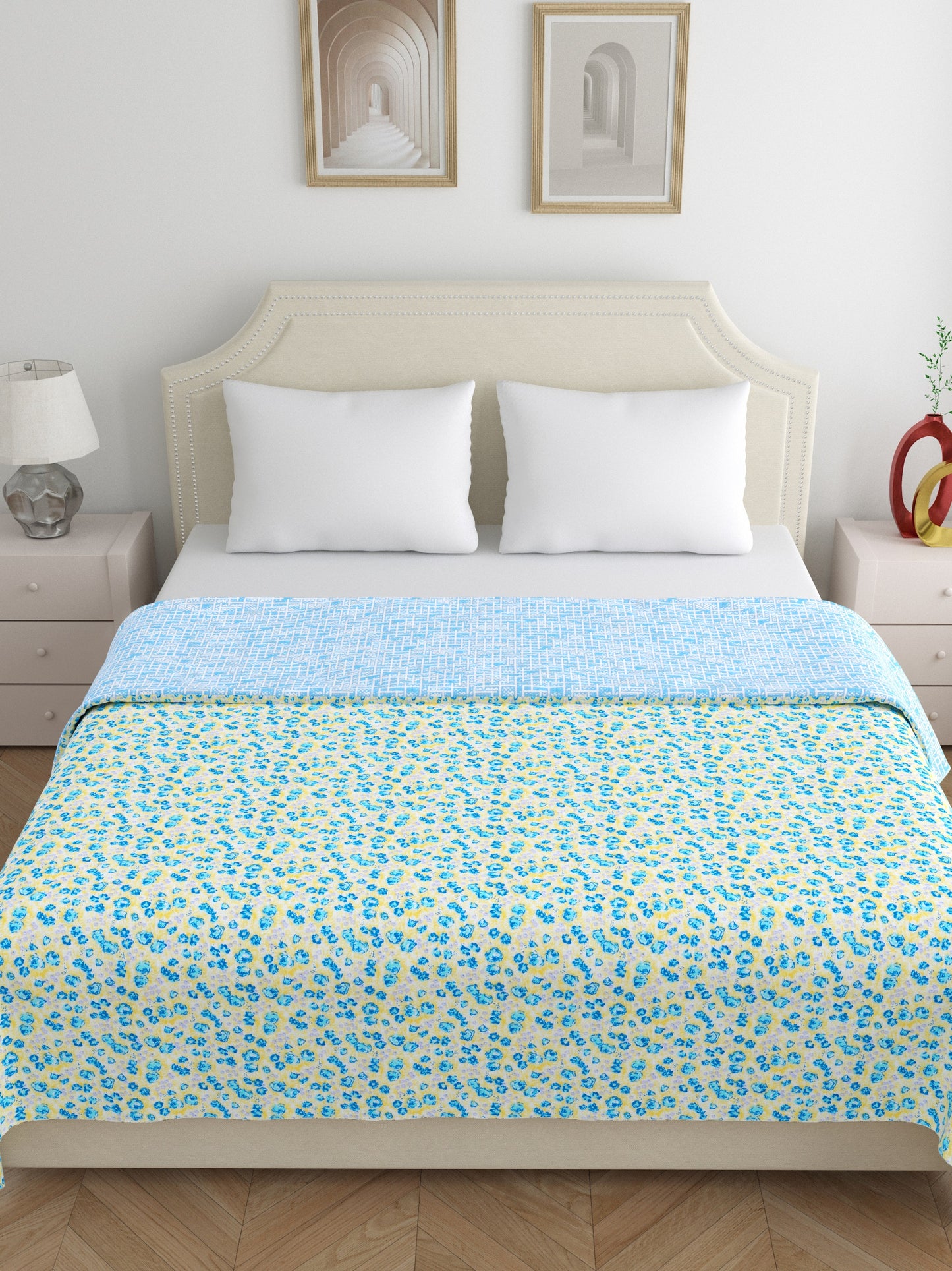 Home Ecstasy 100% Cotton 210 GSM Floral Dohar - Colour: Blue