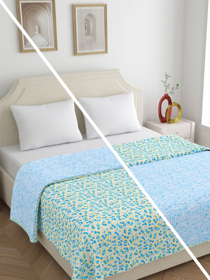 Home Ecstasy 100% Cotton 210 GSM Floral Dohar - Colour: Blue