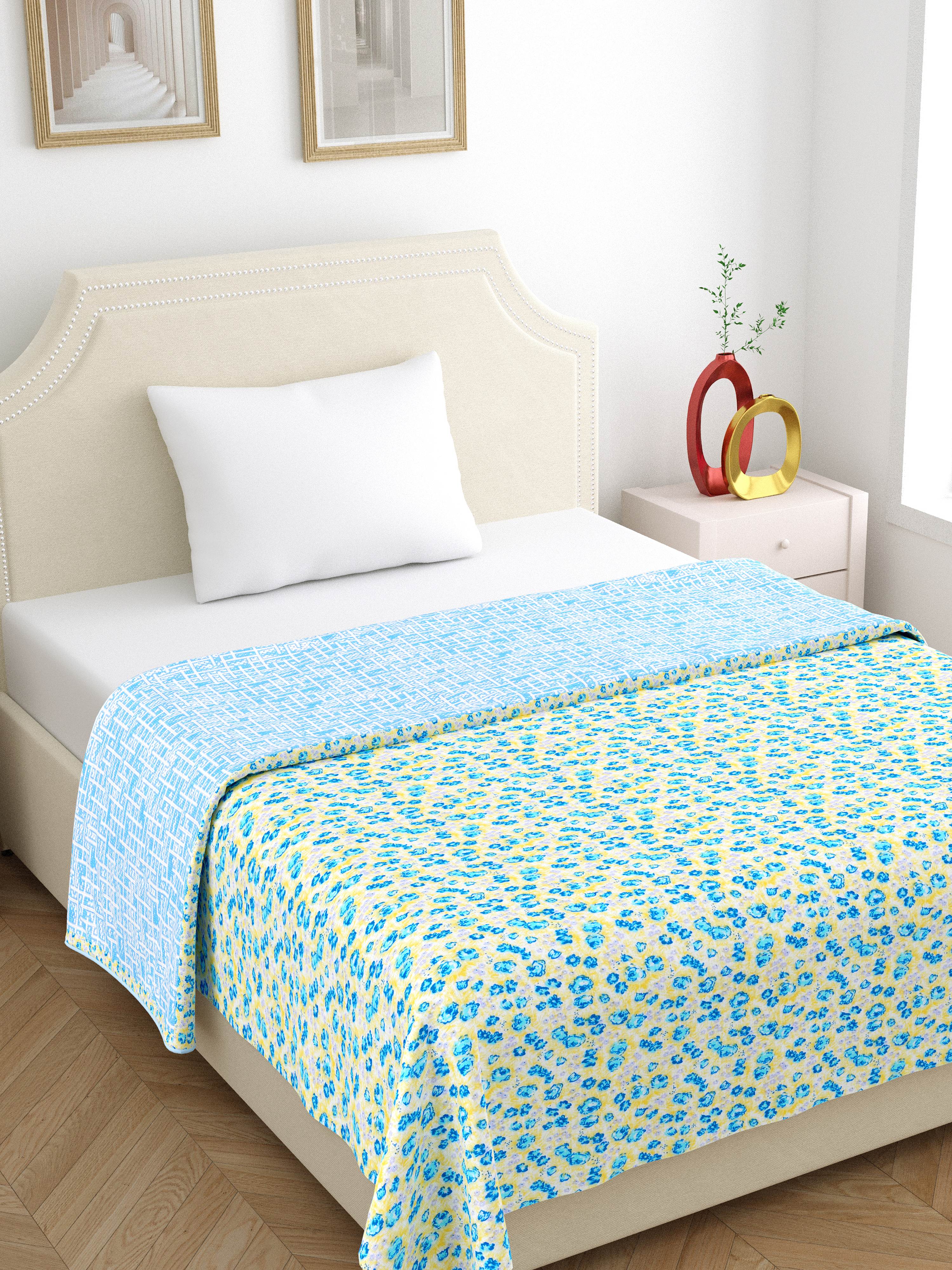 Home Ecstasy 100% Cotton 210 GSM Floral Dohar - Colour: Blue