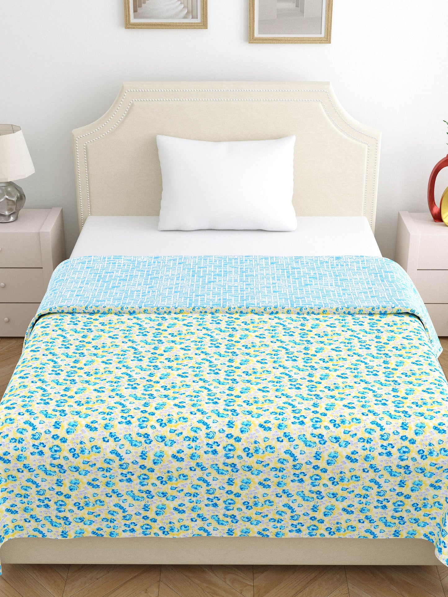 Home Ecstasy 100% Cotton 210 GSM Floral Dohar - Colour: Blue