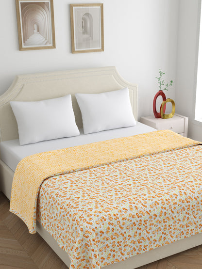 Home Ecstasy 100% Cotton 210 GSM Floral Dohar - Colour: Mustard