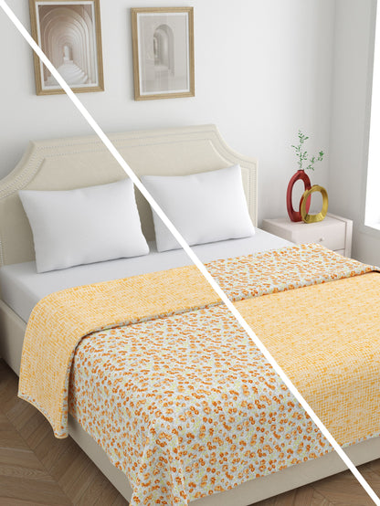 Home Ecstasy 100% Cotton 210 GSM Floral Dohar - Colour: Mustard