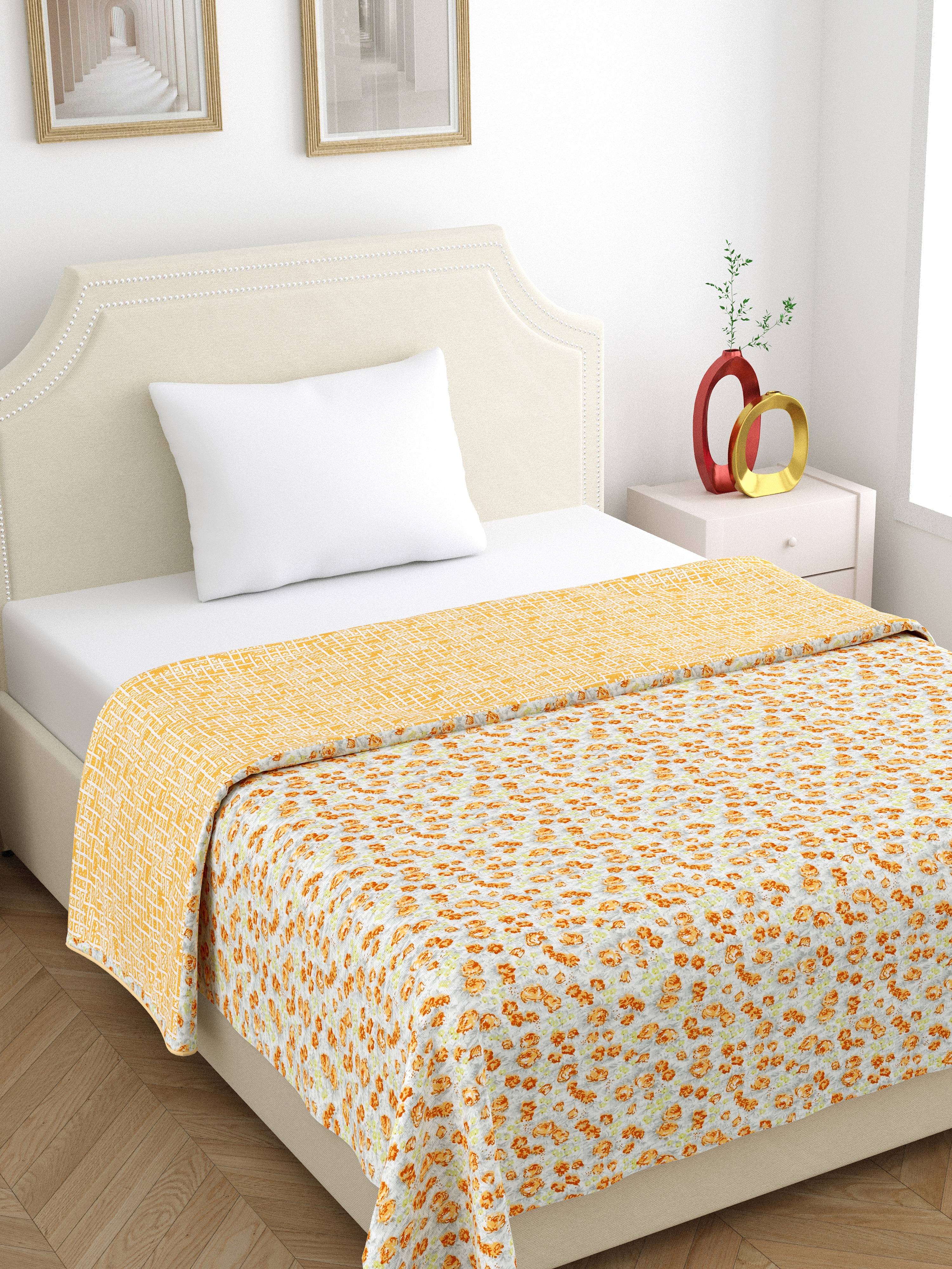 Home Ecstasy 100% Cotton 210 GSM Floral Dohar - Colour: Mustard