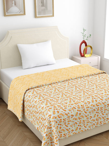 Home Ecstasy 100% Cotton 210 GSM Floral Dohar - Colour: Mustard