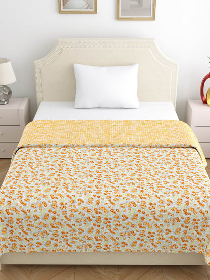 Home Ecstasy 100% Cotton 210 GSM Floral Dohar - Colour: Mustard