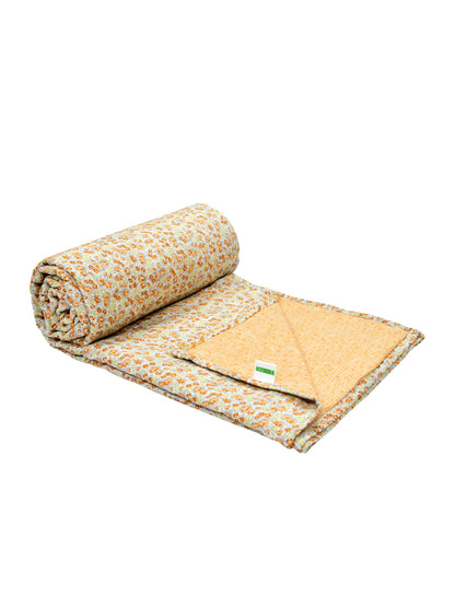 Home Ecstasy 100% Cotton 210 GSM Floral Dohar - Colour: Mustard