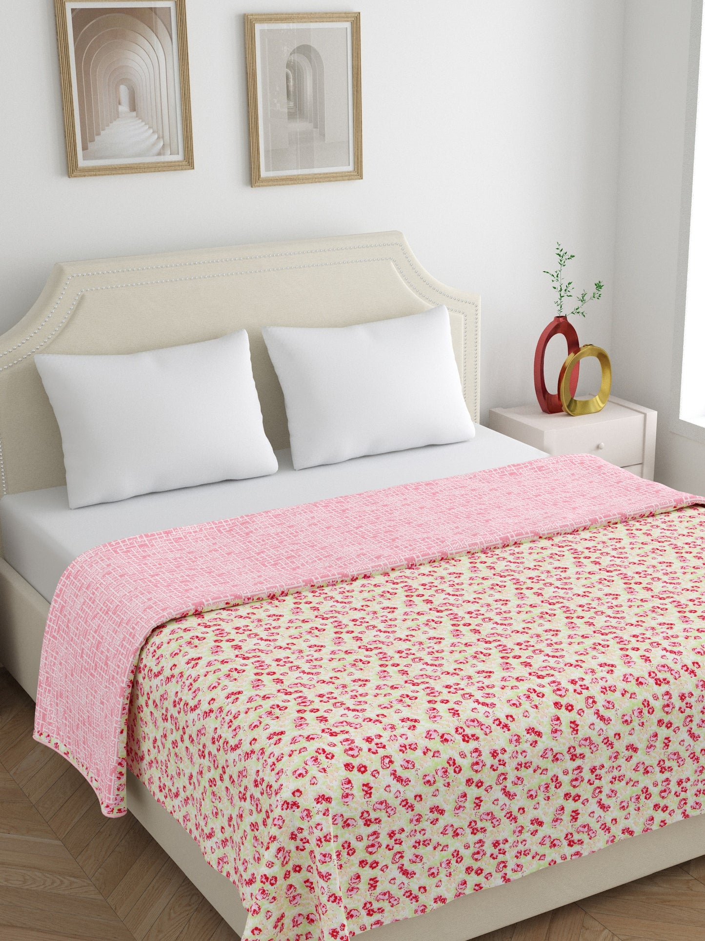 Home Ecstasy 100% Cotton 210 GSM Floral Dohar - Colour: Pink