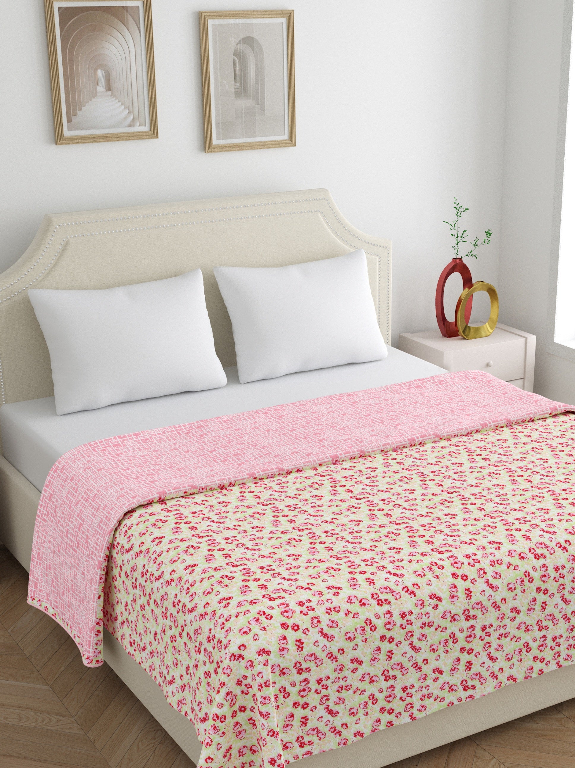 Home Ecstasy 100% Cotton 210 GSM Floral Dohar - Colour: Pink
