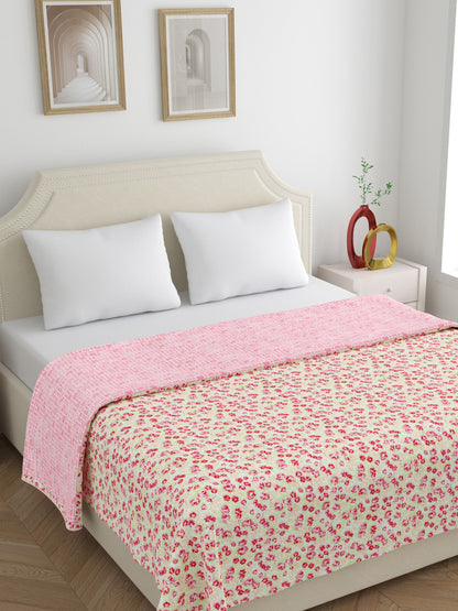 Home Ecstasy 100% Cotton 210 GSM Floral Dohar - Colour: Pink
