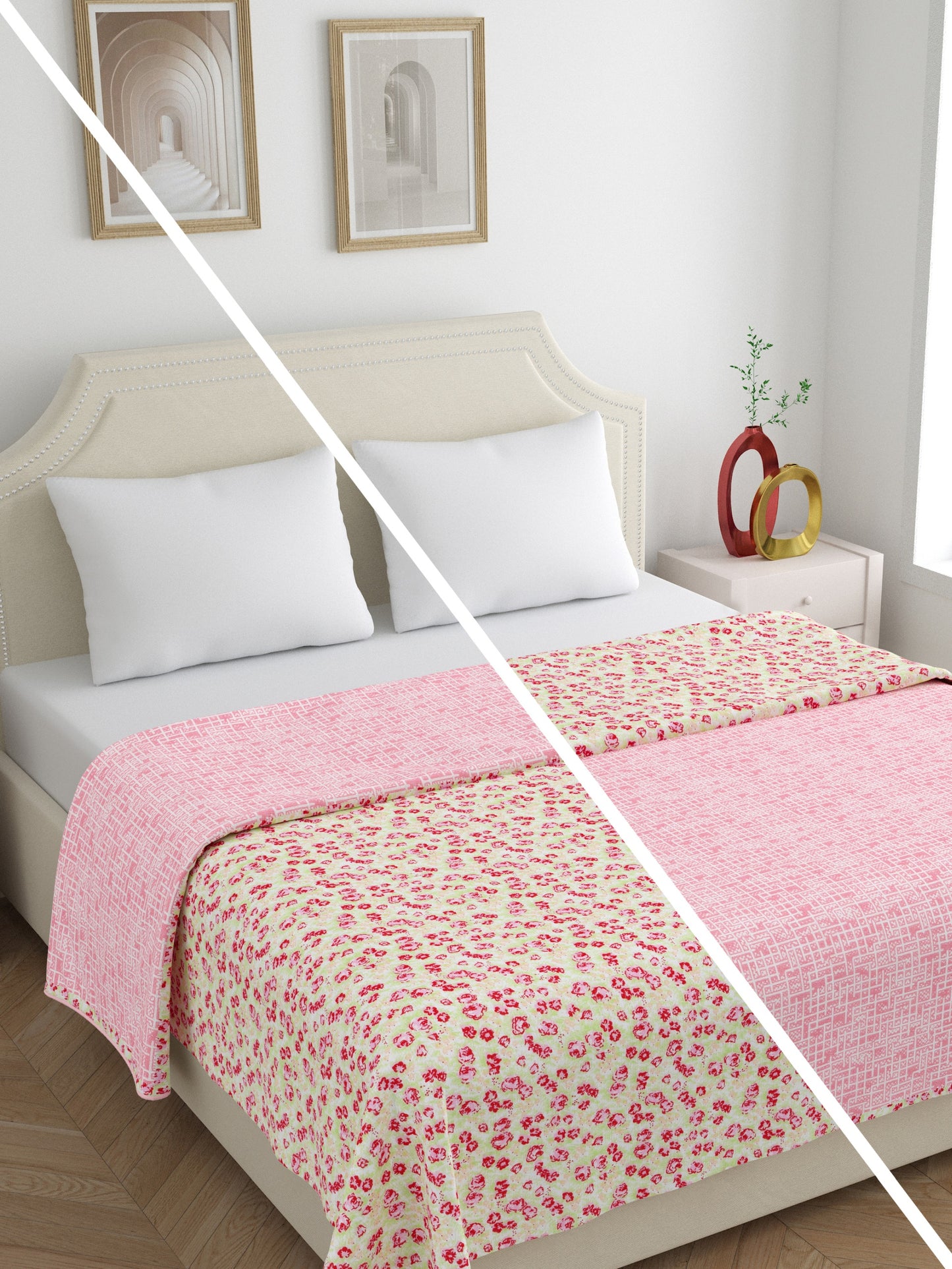 Home Ecstasy 100% Cotton 210 GSM Floral Dohar - Colour: Pink