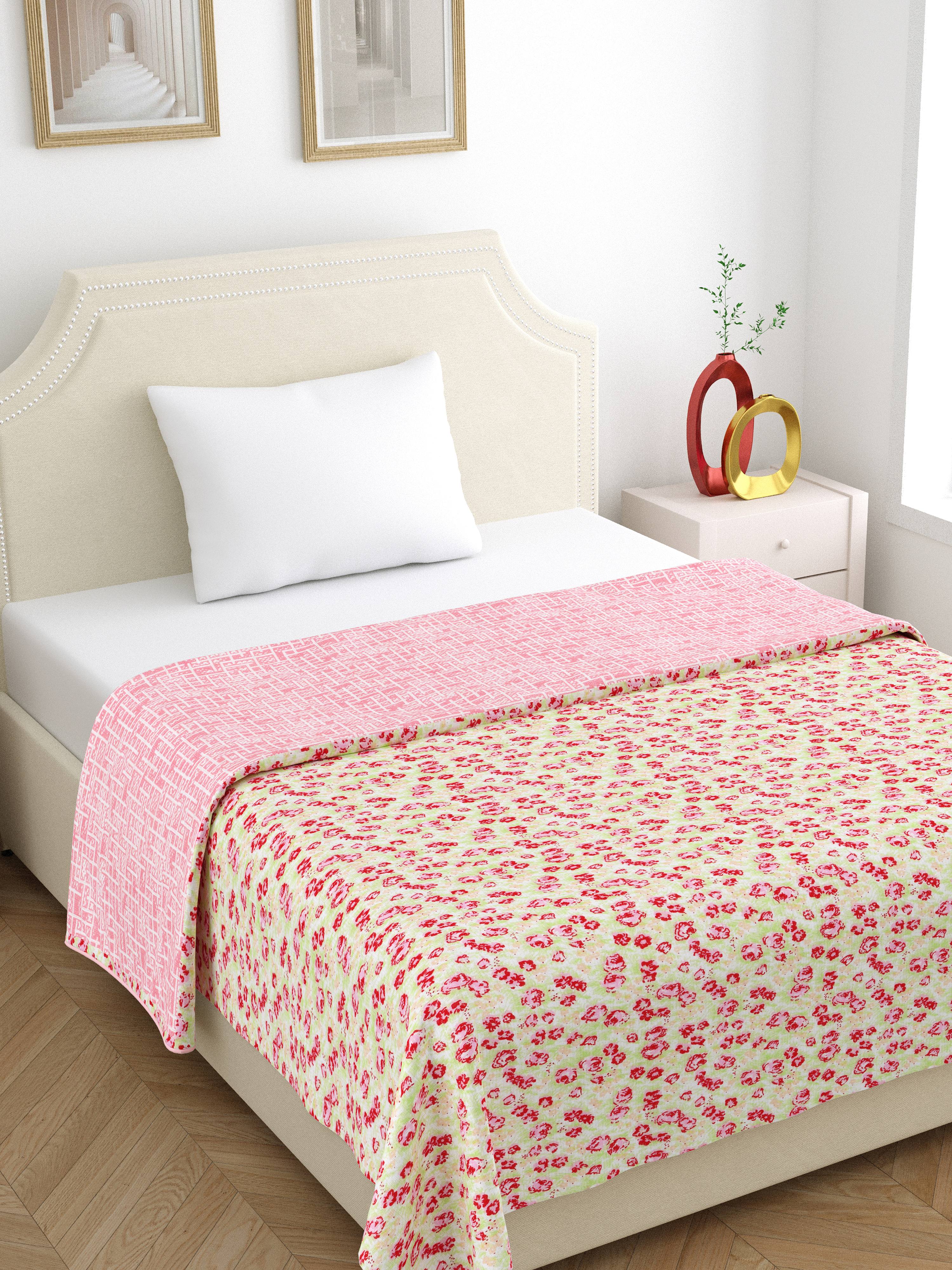 Home Ecstasy 100% Cotton 210 GSM Floral Dohar - Colour: Pink