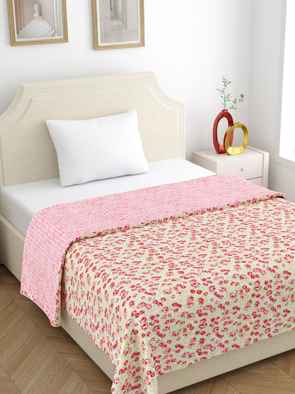 Home Ecstasy 100% Cotton 210 GSM Floral Dohar - Colour: Pink