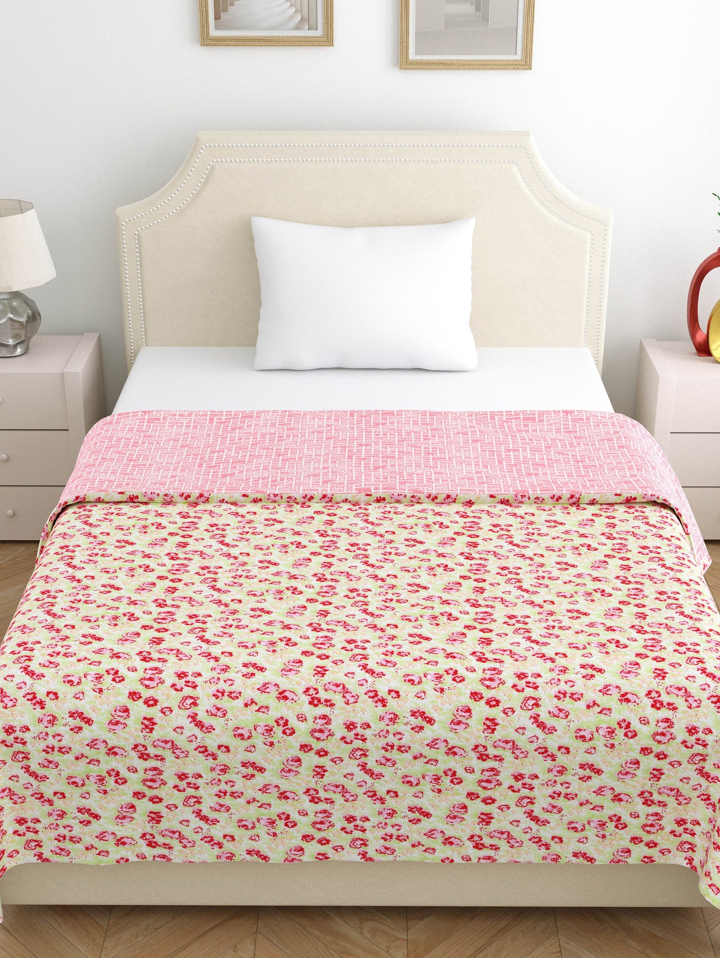 Home Ecstasy 100% Cotton 210 GSM Floral Dohar - Colour: Pink