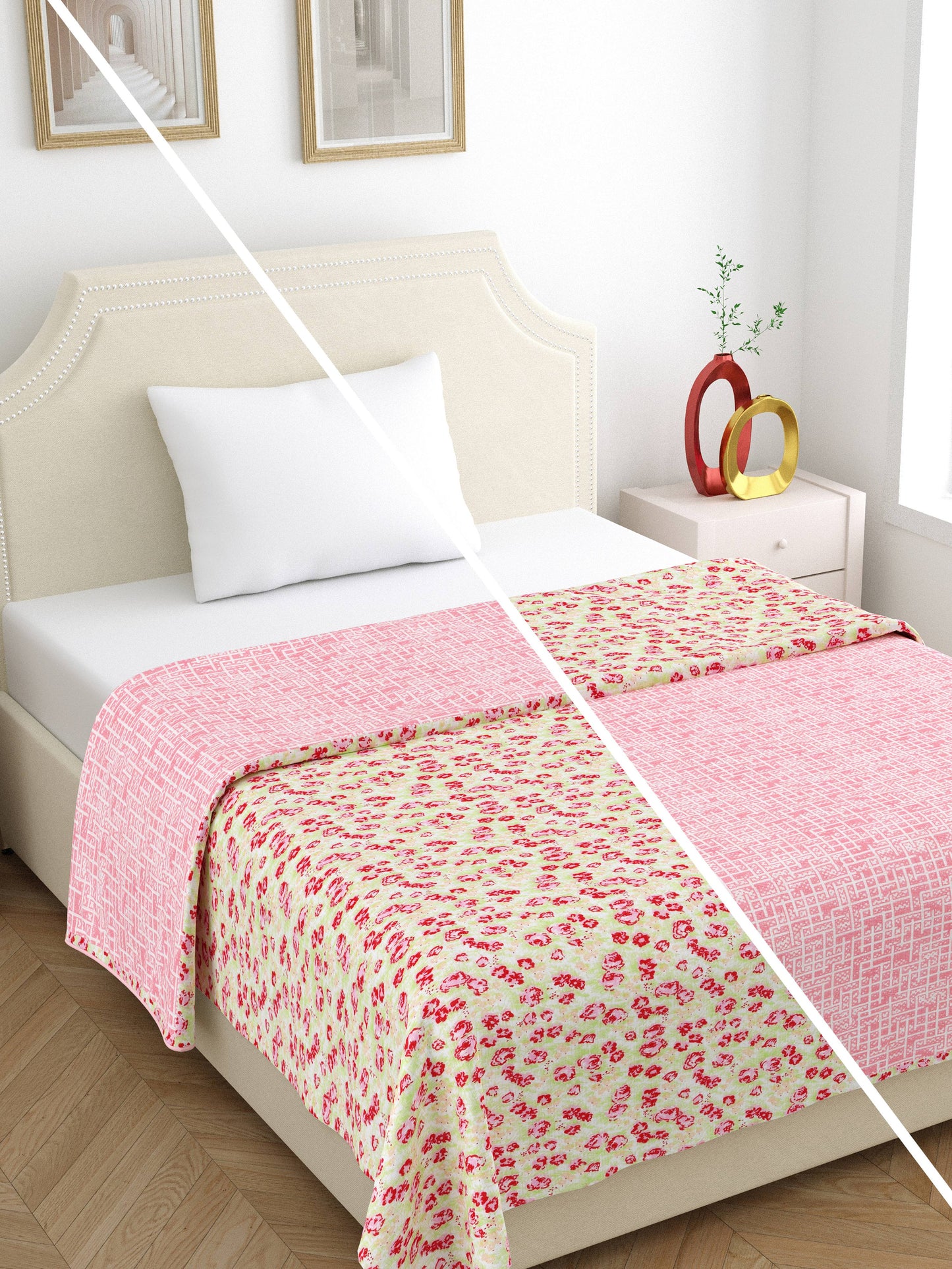 Home Ecstasy 100% Cotton 210 GSM Floral Dohar - Colour: Pink