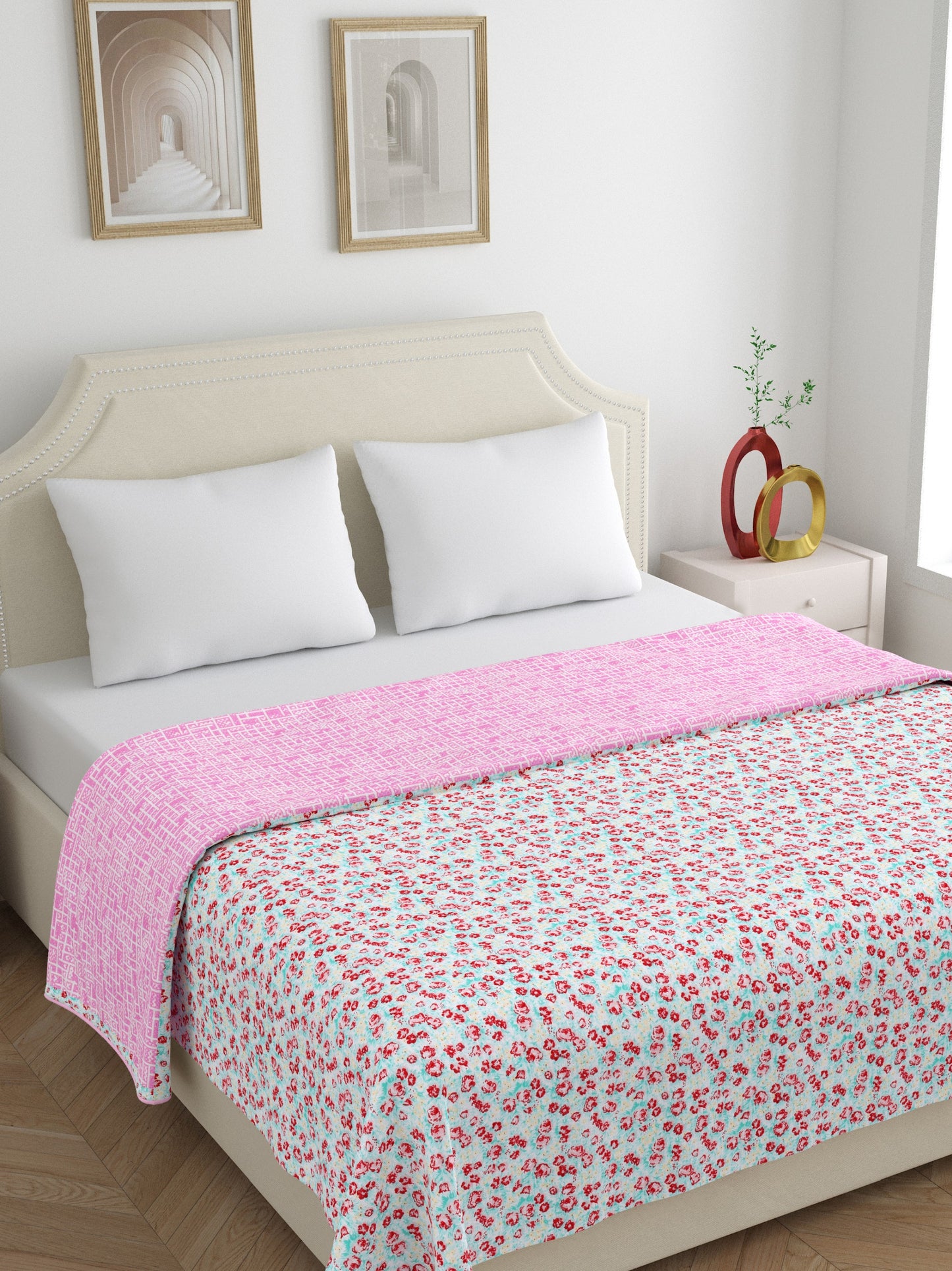 Home Ecstasy 100% Cotton 210 GSM Floral Dohar - Colour: Teal